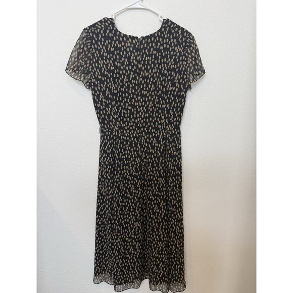 Women's Vintage 90s TALBOT'S Pure Silk Faux Wrap Dress Black Tan Polka Dot 8 - Picture 2 of 7